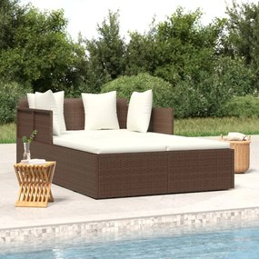 vidaXL Espreguiçadeira c/ almofadões 182x118x63 cm vime PE castanho