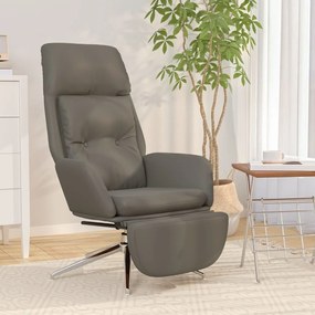 3097745 vidaXL Cadeira descanso + apoio pés couro genuíno/artificial cinza