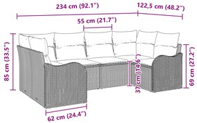 Conjunto de Sofá para Jardim de 6 Peças com Almofadas Preto de Poliést
