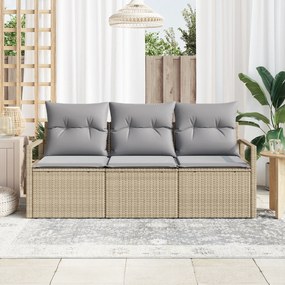 Conjunto de Sofá de Jardim vidaXL de 3 Peças com Almofadas Bege Rattan