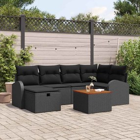 vidaXL Conjunto de Sofá de Jardim com almofada 7 pcs Preto vime PE