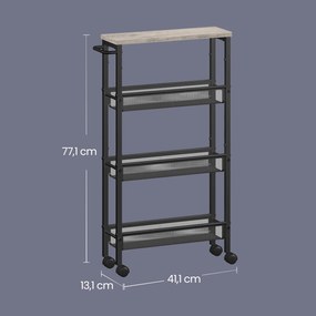 Carrinho com 4 prateleiras de cozinha estreito com rodas 13 x 45,4 x 77 cm Greige mesclado + Preto