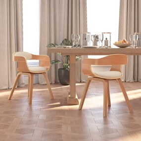 vidaXL Cadeira jantar 2 pcs madeira curvada/couro artificial cor creme