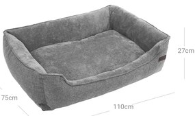 Cama para cães com cobertura lavável 110 x 77 x 25 cm cinzento