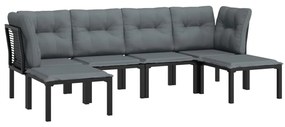 6 pcs conjunto lounge de jardim vime PE preto e cinzento