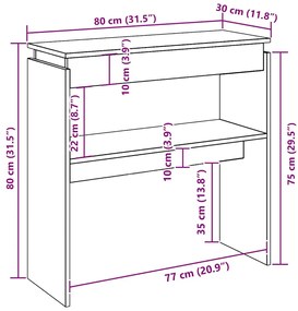 Mesa consola 80x30x80 cm derivados de madeira carvalho fumado