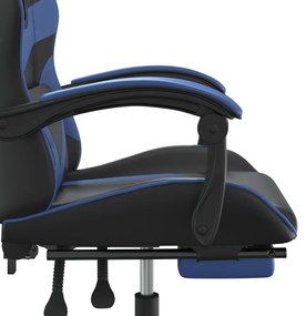 Cadeira gaming c/ apoio para pés couro artificial preto e azul