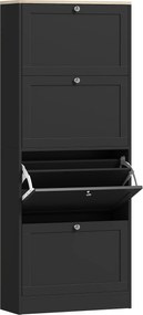 HOMCOM Sapateira 24 Pares Armário de Sapatos com 4 Gavetas Rebatíveis Prateleiras Ajustáveis 60x23,5x151 cm Preto | Aosom Portugal