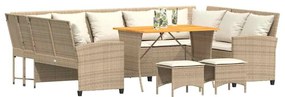 4 pcs conjunto de sofás para jardim c/ almofadões vime PE bege