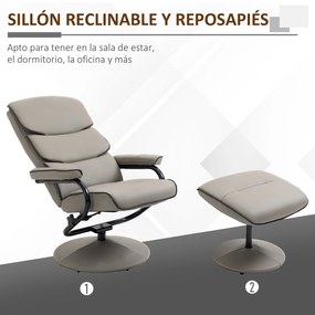 HOMCOM Poltrona Relax com Banco para Apoiar os Pés Poltrona Relax Giratória Reclinável em até 135° Estofada em PU 75x84x100cm Cinza