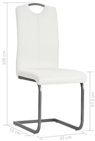 Cadeiras de jantar cantilever 2 pcs couro artificial branco