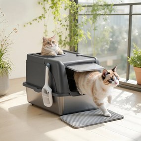 Caixa de areia para gatos 61 x 41 x 36,5 cm aço inoxidável e plastico Preto