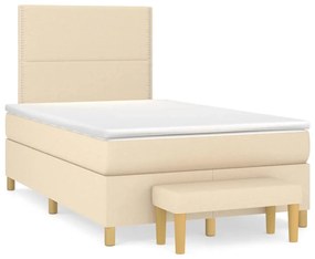 vidaXL Cama boxspring com colchão 120x190 cm tecido cor creme