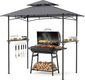 Gazebo para Grelhador de Exterior (GRELHADOR NÃO INCLUIDO), 245 x 151 x 248 cm, Cobertura Dupla, Cinzento