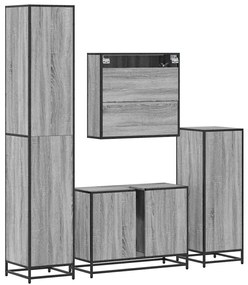 4 pcs Conjunto móveis casa de banho madeira proc. cinza sonoma