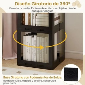Estante com base giratória giratória 360° com 3 níveis em Plástico dobrável 36,5 x 36 x 108 cm com prateleiras Preta