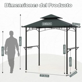 Tenda jardim para churrasqueira (NÃO INCLUIDA) de dois andares com 2 prateleiras e 7 ganchos, estrutura metálica e toldo flexível para jardim ou terra