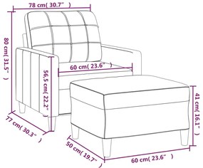 Poltrona com apoio de pés 60 cm tecido cinzento-escuro