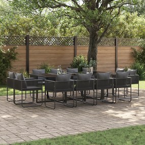 vidaXL Conjunto de Jantar de Jardim de 16 Peças com Almofadas em Aço e Poly Rattan