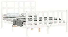 Estrutura de cama de casal c/ cabeceira madeira maciça branco