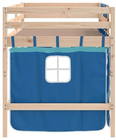 Cama alta p/ criança c/ cortinas 90x190 cm pinho maciço azul