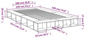 Estrutura cama 140x190 cm derivados de madeira cinzento sonoma