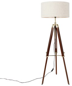 Candeeiro de pé em latão com cúpula cinzenta claro 50 cm tripé - Cortin Industrial,Rústico