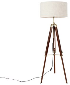 Luminária de pé latão com abajur cinza claro tripé de 50 cm - Cortin Industrial,Rústico
