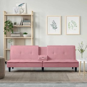 Sofá-cama com suporte para copos veludo rosa