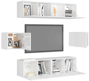 6 pcs conjunto de móveis de TV contraplacado branco brilhante