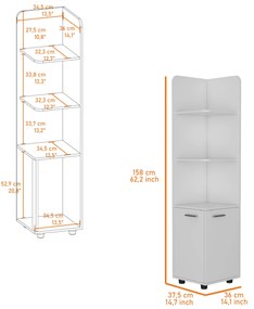 Armário canto cozinha de despensa Malibu com 2 portas e 3 prateleiras, 158 x 14,1 x 14,7 cm branco