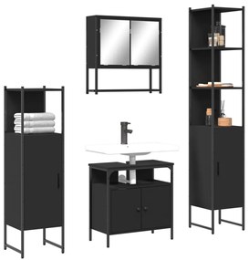4 pcs conjunto móveis casa de banho derivados de madeira preto