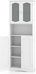 Armário de casa de banho, cozinha 60 x 30 x 164 cm com portas de vidro fosco Estantes de cozinha Sala de estar Branco