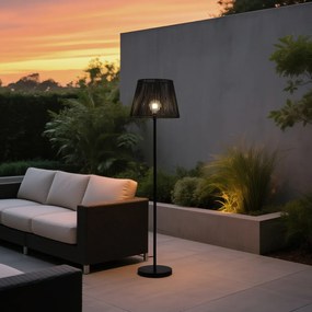 Candeeiro de pé para exterior preto com abajur de corda preta IP44 - Virginia Jayla