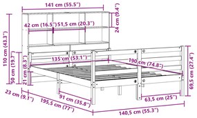 Cama com estante sem colchão 135x190 cm pinho maciço