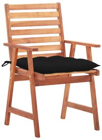 Cadeiras de jantar p/ jardim 3 pcs c/ almofadões acácia maciça