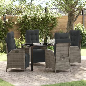vidaXL Conjunto de Jantar de Jardim 5 Peças Cinza Rattan Poliéster