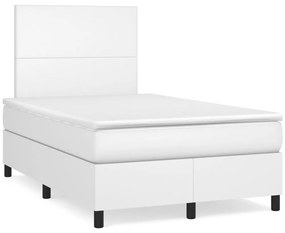 Cama box spring c/colchão/LED 120x190cm couro artificial branco