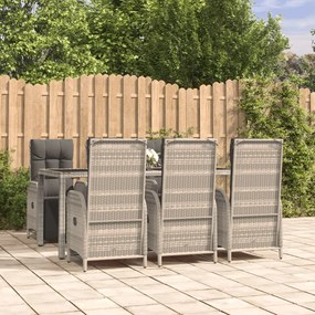 vidaXL 7 pcs conjunto de jantar p/ jardim c/ almofadões vime PE cinza