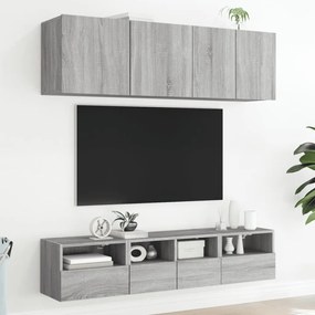 5 pcs móveis de parede p/ TV derivados de madeira cinza sonoma