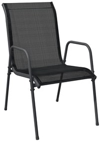 3 pcs conjunto de jantar para jardim aço e textilene preto