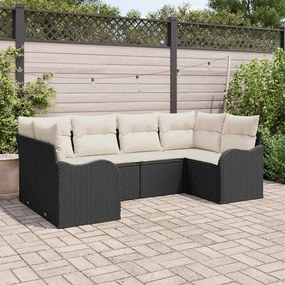 vidaXL Conjunto de Sofá para Jardim de 6 Peças com Almofadas Preto de Poliéster de Vime