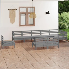 vidaXL 9 pcs conjunto lounge de jardim pinho maciço cinzento