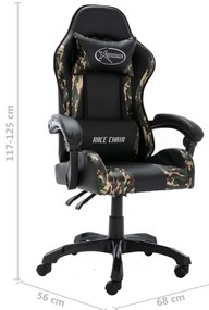 Cadeira estilo corrida couro artificial preto e camuflado