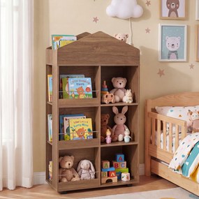 Estante infantil de madeira com 64 x 30 x 116 cm, em forma de casinha para bonecas, com compartimentos, para quarto de bebé, Castanha