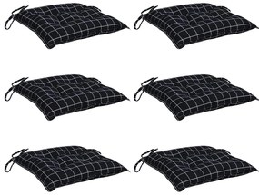 Almofadões para cadeira 6 pcs 40x40x7 cm tecido xadrez preto