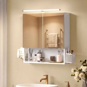 Armário com espelho 13 x 56 x 58 cm, 2 portas com espelho e iluminação branco