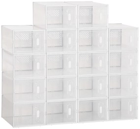 HOMCOM Armário Modular de Plástico Sapateira Modular com 18 Cubos Portas Magnéticas Organizador de Sapatos 25x35x19cm Transparente | Aosom Portugal