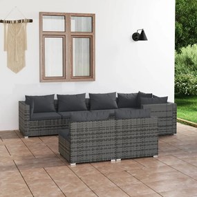 vidaXL 7 pcs conjunto lounge de jardim c/ almofadões vime PE cinzento