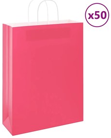 vidaXL Sacos de papel 50 unid com alças rosa 32x12x42 cm
